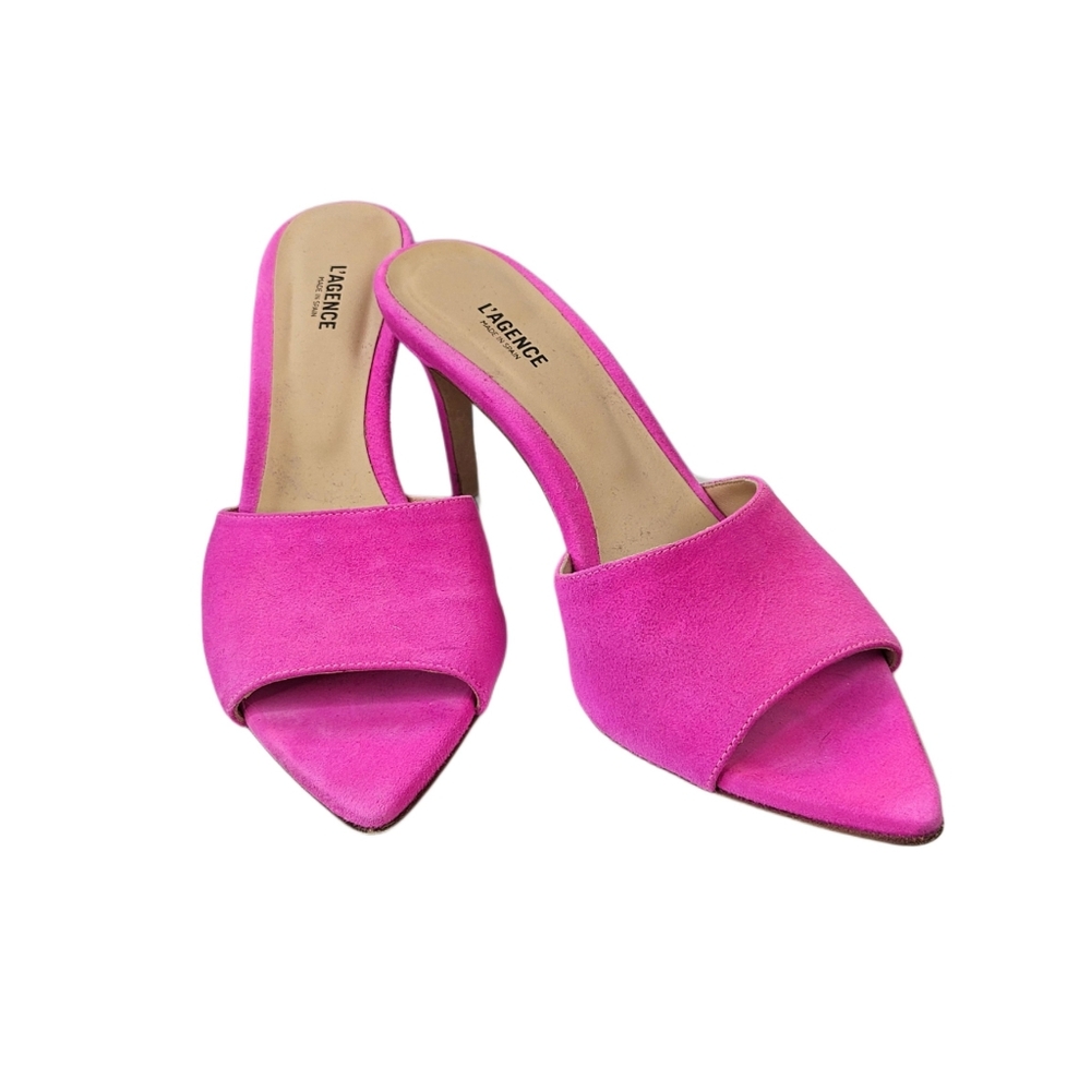 L'AGENCE Lolita II Stiletto Mules In Hot Pink Suede